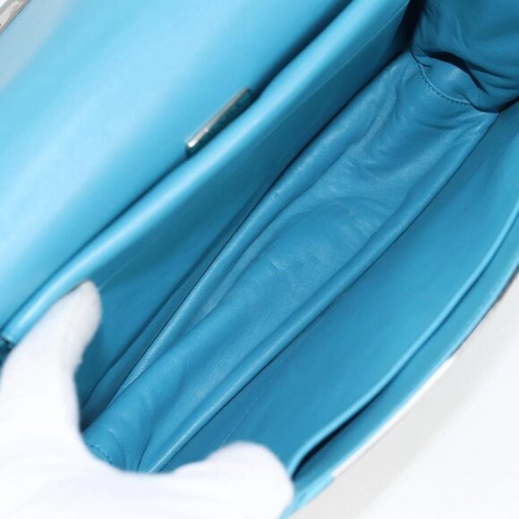 PRADA Chain Shoulder Bag Leather Blue Silver Auth KD283M - Picture 12 of 16